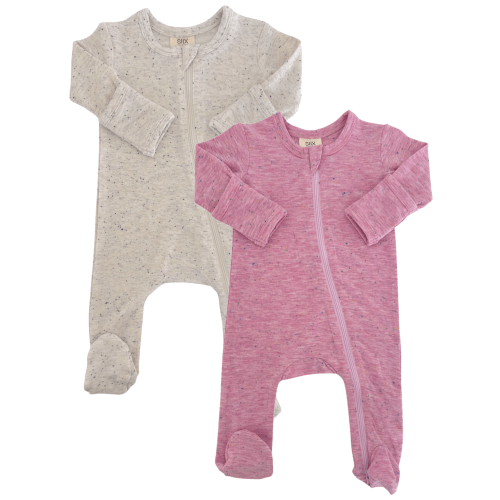 Dove & Pink Speckle / 2-Way Zip Footies 2-Pack