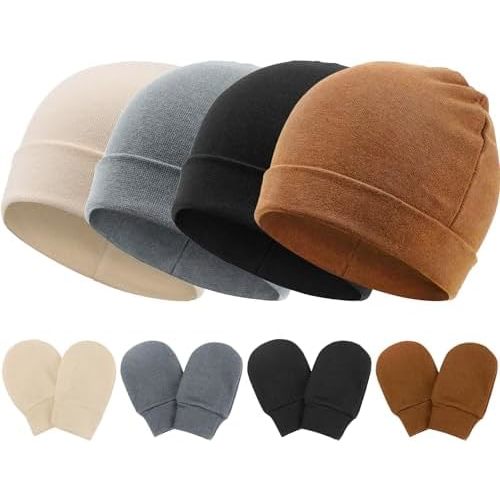 BQUBO Baby Hats and Mittens Infant Cotton Beanie Gloves No Scratch Set Newborn Hospital Hat for Boys Girls