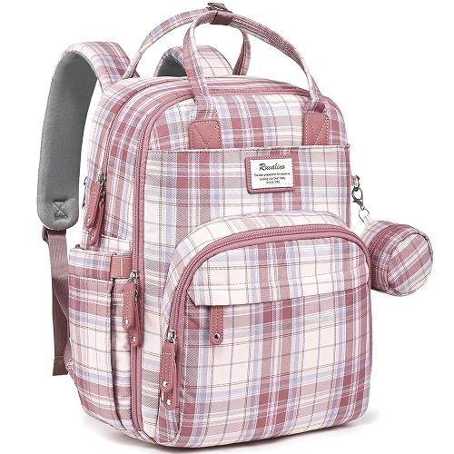 RUVALINO Diaper Bag Backpack, Multifunction Travel Pack Maternity Baby Changing Bags, Large Capacity, Waterproof, Pink Plaid