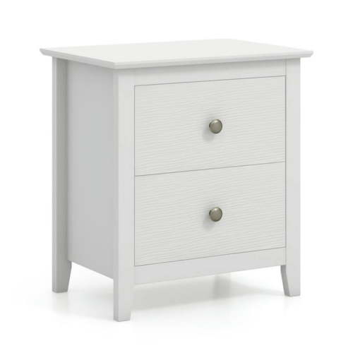 GVN Modern Nightstand with 2 Drawers for Small Spaces-White, End Table