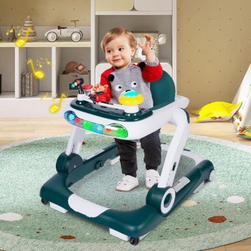 Kinder King 5-in-1 Baby Walker with Music & Lights, Activity Center for Toddler, Adjustable Height, Safety Bumper