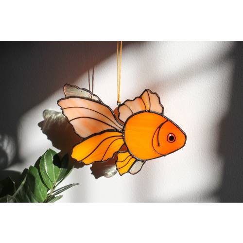 Goldfish Suncatcher Stained Glass Gold fish Decor Home House Window Wall Hangings Cling Ornament Mom Grandma Gift House