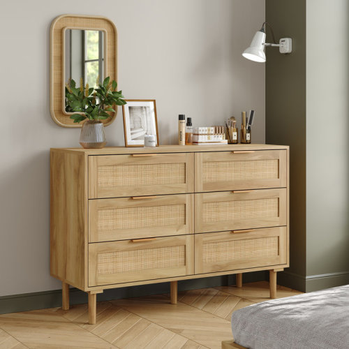 Bay Isle Home™ Seeneytown Rattan 6 Drawer Double Dresser,43.3"W Wood Chest of Drawers for Bedroom "& Reviews" | Wayfair