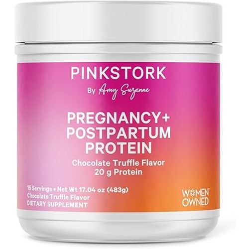 Pink Stork Pregnancy and Postpartum Protein Powder - 20 g Chocolate Whey and Collagen Protein - Prenatal, Postnatal & Lactation Support, Breastfeeding Essentials - 15 Servings