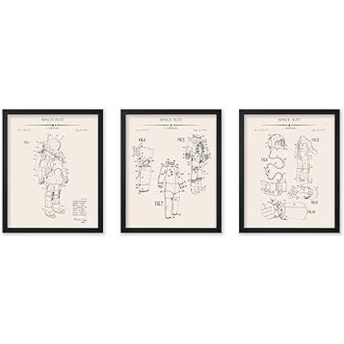Poster Master 3-Piece Outer Space Blueprint Poster - Space Exploration Patent Print - Spaceship Art - Spacesuit Art - NASA Art - Space Rocket Art - Great Dorm or Office Decor - 11x14 UNFRAMED Wall Art