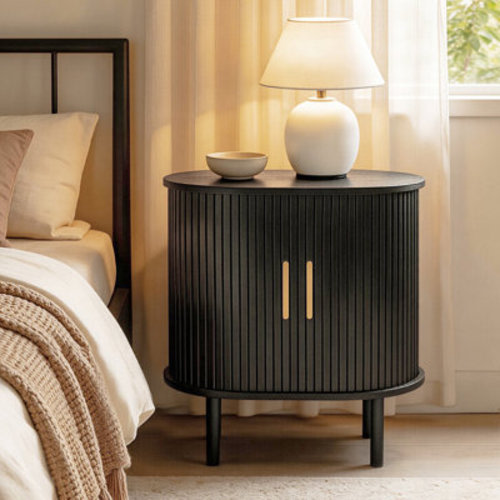 Ebern Designs Mid-Century Modern Tambour Nightstand with Storage & Adjustable Shelves & Reviews | Wayfair