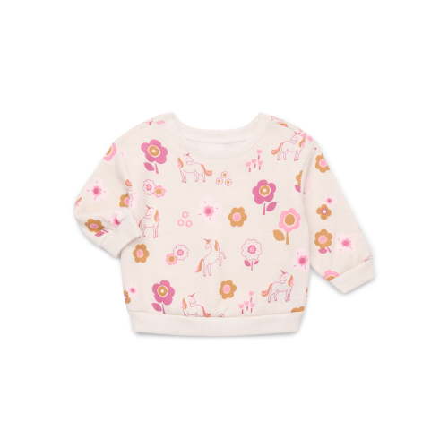 Garanimals Baby Girls Printed Fleece Sweatshirt with Long Sleeves, Sizes 6-24 Months