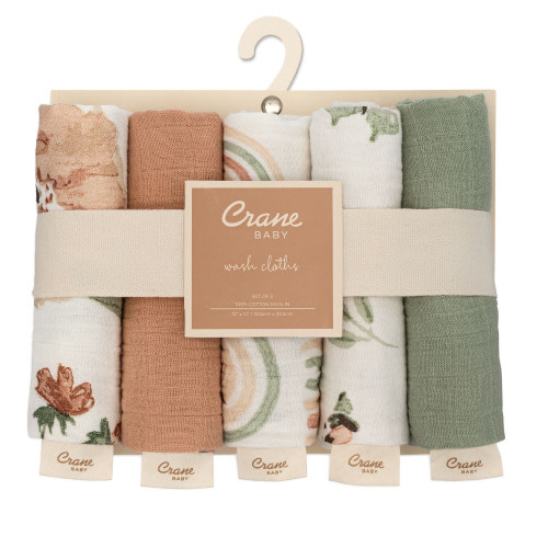 Parker Cotton Baby Washcloths - Pink Floral Set | Crane Baby