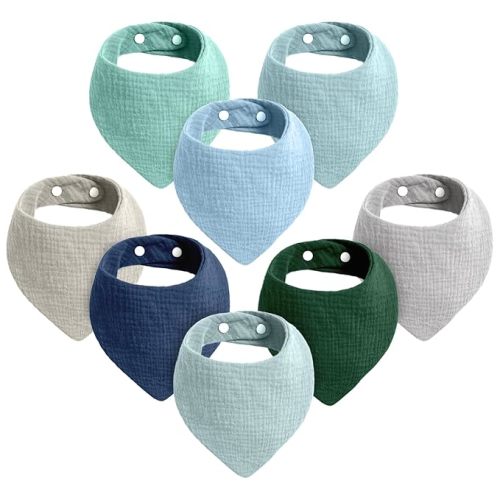 Cherub 8 Pack Muslin Bibs for Boys, Absorbent Baby Bibs for Drooling and Teething, 100% Cotton Baby Boy Bibs, Soft Baby Bandana Drool Bibs for Baby Boy