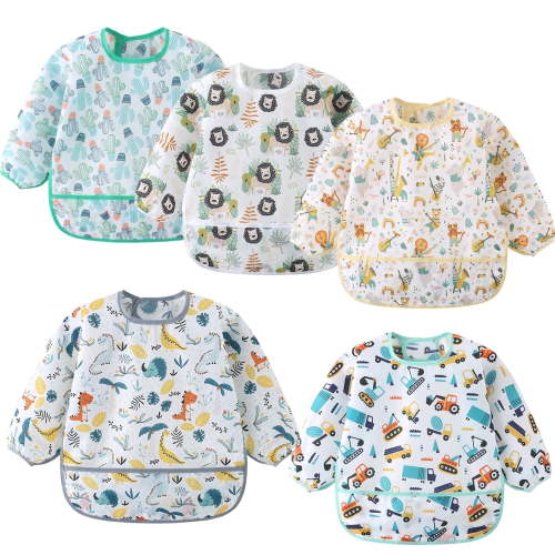HaimoBurg Waterproof Long Sleeve Baby Bibs for 6-30 Months, Toddler Soft Bib with Catch-All Pocket