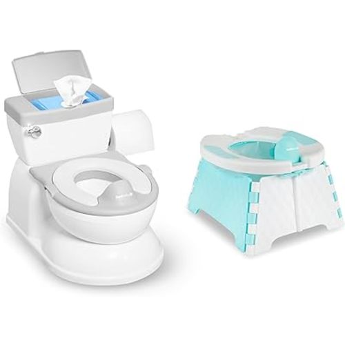 Real Feel Potty (Gray) & Folding Travel Potty Training Chair Bundle (Aqua) Jool Baby