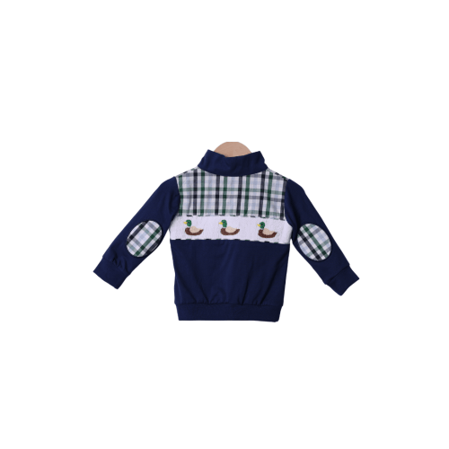Smocked Mallard Navy Pullover