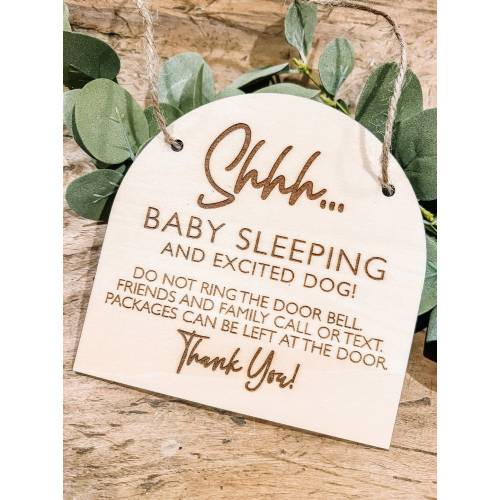 Do Not Ring the Door Bell Sign, Shhh baby sleeping sign and excited dog, baby door sign, front door sign, Do Not Knock or Ring Doorbell