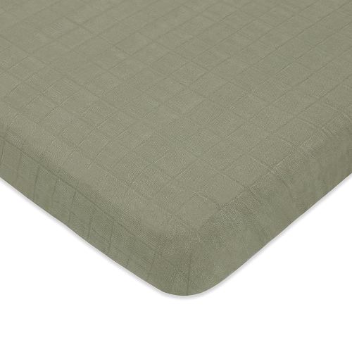 Babyletto 100% Organic Cotton Mini Crib Sheet, GOTS-Certified, Fitted 360°, Ultra-Soft and Breathable Muslin - Matcha Green