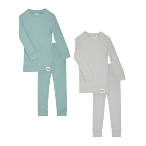 Sleep On It 4-piece 100% Organic Cotton Rib Knit Pajama Sets For Infant Baby Boys & Girls, Blue & Caramel, Size 12m