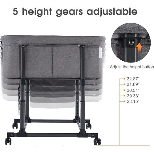 MTWML Twin Bassinet for 2 Babies,Portable Twins Crib with Storage Bag and Replaceable Mattress Cover,Adjustable Height Double Bedside Crib Attaches to Bed with Strap for 0-6 Months Twins Baby Grey