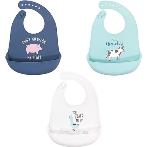 Hudson Baby Unisex Baby Silicone Bibs, Bacon My Heart, One Size
