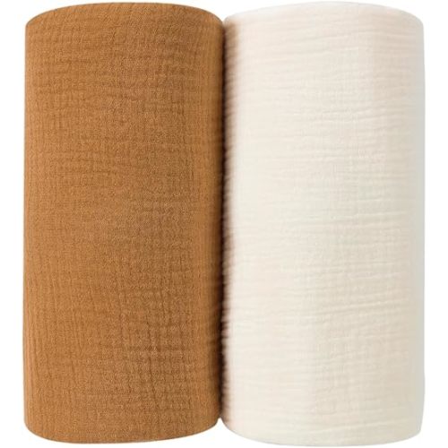 DaysU Muslin Baby Swaddle Blanket, Cotton Swaddling Blankets for Baby Boy and Girl, Nursery Skin-Friendly Baby Receiving Blanket for Newborns, Breathable Swaddle Wrap 2 Pack, 47”x47”-Yellow+Cream
