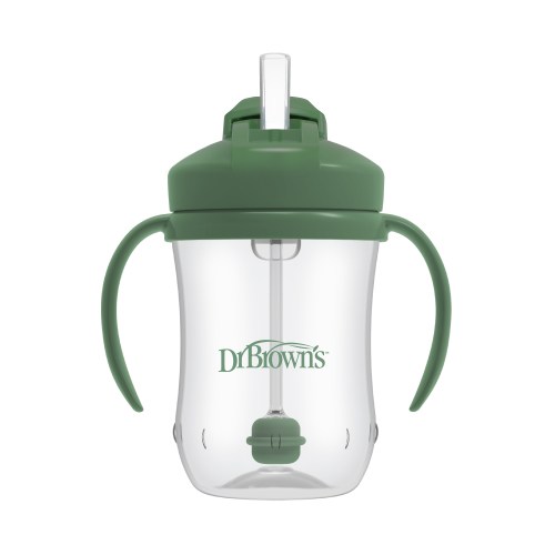 Dr. Brown’s Milestones Baby’s First Straw Cup, Training Cup with Weighted Straw, 9oz/270ml, Olive Green, 6m+