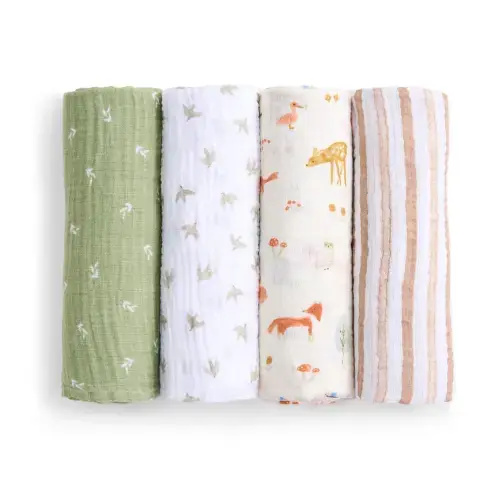 aden + anais sage woodland essentials cotton muslin swaddles 4 pack