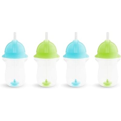 Munchkin Straw Cups, 10 Ounce, Weighted, Click Lock Lid | 4 Pack | Blue/Green | Toddler | Any Angle