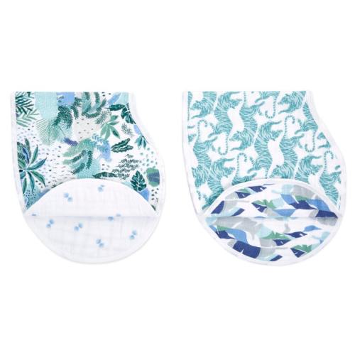cotton muslin burpy bib 2pk - dancing tigers - leaves
