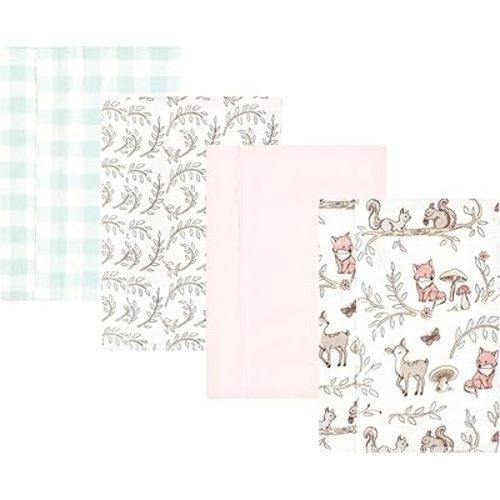 Hudson Baby Unisex Baby Cotton Flannel Burp Cloths 4-Pack, Girl Woodland Pals, One Size