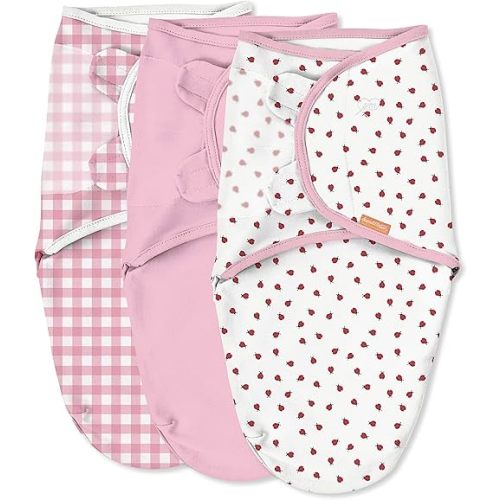 SwaddleMe by Ingenuity Original Swaddle, 100% Cotton, Improves Sleep & Calms Startle Reflex, 0-3 Months, 3-Pack - Ladybug Picnic