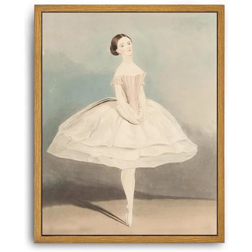Roslynity Framed Canvas Wall Art Vintage Print Nursery Ballerina Painting Soft Pink Pastel Girl Room Woman Ballet Dancer Retro Artwork for Home Living Room Bathroom Bedroom Wall Decor (8"x10")