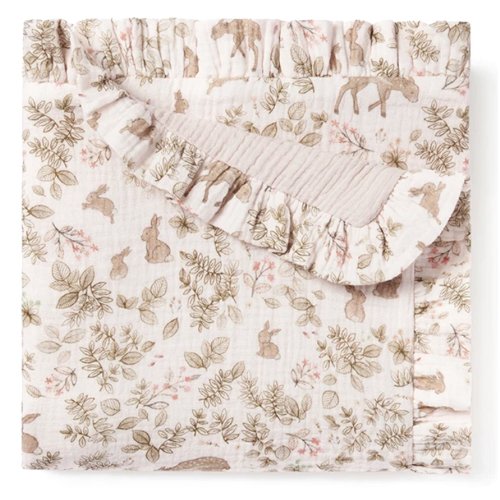 Organic Muslin Baby Blanket, Woodland Bunny