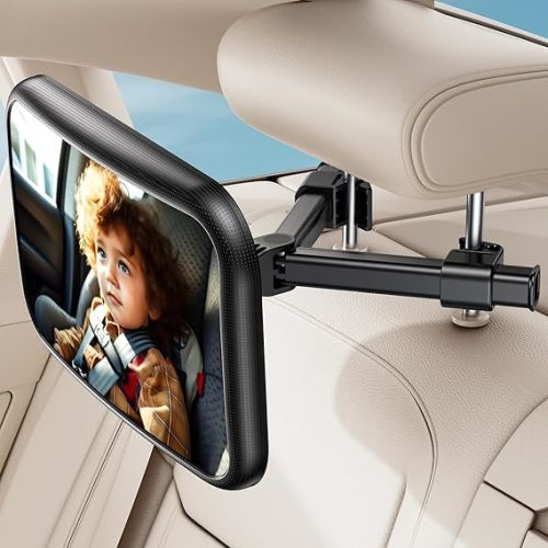 Baby Car Mirror for Baby Car Seat Safely Mirror Hook Clip Design for Rear Facing Infant Newborn 360° Rotation Baby Backseat Mirror with Wide Clear View, Shatterproof, Easy Install Baby Essentials - black