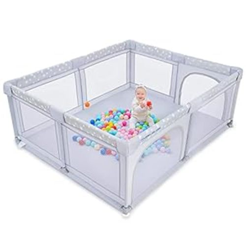 Baby Playpen, ANGELBLISS Playpen for Babies and Toddlers, Extra Large Play Yard with Gate, Indoor & Outdoor Kids Safety Play Pen Area with Star Print (Grey, 71"×59") : Baby