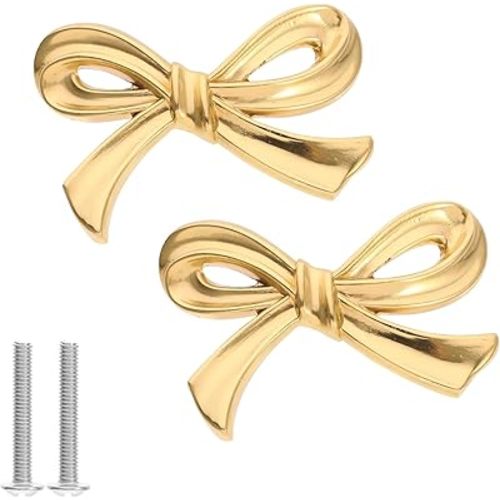 Brass Cabinet Knobs, 2 Pack Bow Shape Drawer Pulls Gold Dresser Knobs, Decorative Knobs Handles Hardware for Cabinets Cupboard Closet Wardrobe
