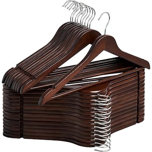 StorageWorks Wooden Hangers 30 Pack, Wood Coat Hangers for Closet, Heavy Duty Clothes Hangers for Suits, Shirts, Pants, Jackets, Walnut Color