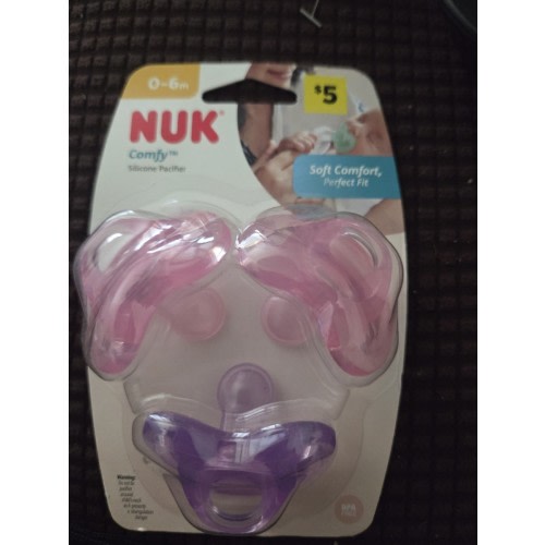 NUK Silicone Pacifiers 0-6 Mth Pink Purple Soft Flexible NEW