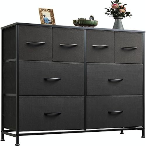 WLIVE Dresser for Bedroom with 8 Drawers, Wide Fabric Dresser for Storage and Organization, Bedroom Dressers, Chest of Drawers for Living Room, Closet, Hallway, Black