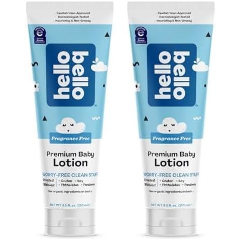 Hello Bello premium Baby Lotion | Vegan and Cruelty Free Moisturizing, Non-Greasy Lotion for babies and Kids | Fragrance Free | 8.5 FL Oz (2 Pack)