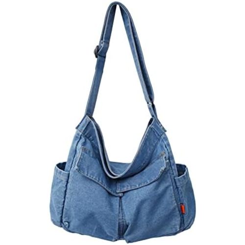 Yohora Denim Shoulder Bag Casual Style Lightweight Retro Travel Shopper Crossbody Handbag for Women Jean Tote Purse