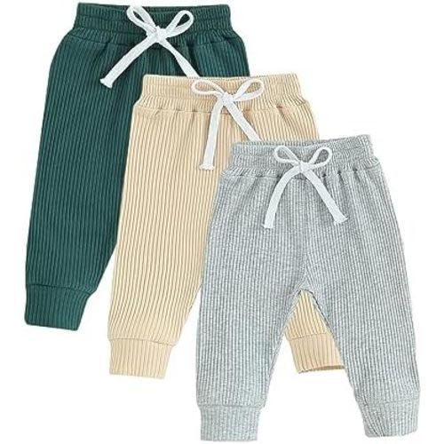 Toddler Baby Boys Girls Sweatpants 3 Pack Solid Color Elastic Waist Bottom Pants Newborn Infant Trousers