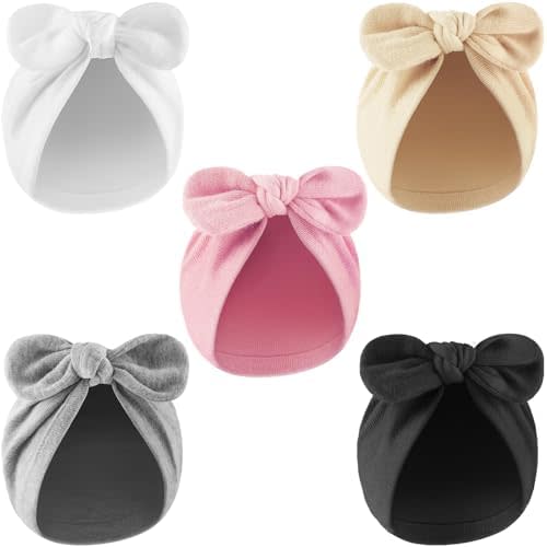 AQOKKA Newborn Baby Girl Hats with Bow Cotton Toddler Infant Beanie Cap Newborn Hospital Hats for Baby Girl Kid 0-12 Months