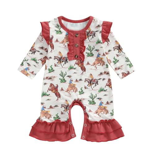 Doisbetthsay Baby Girl Romper Long Sleeve Western Cow Print Flared Jumpsuit For Newborn Infant Clothes Bodysuit Fall