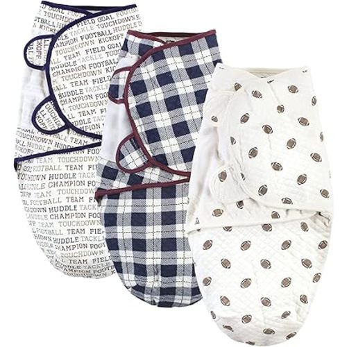Hudson Baby Unisex Baby Quilted Cotton Swaddle Wrap 3pk, Football, 0-3 Months