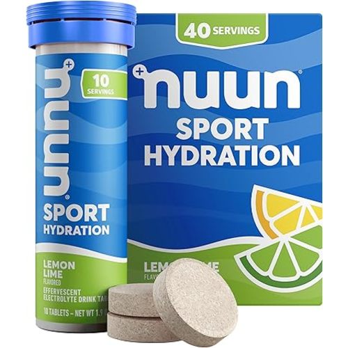 Nuun Sport Electrolyte Tablets for Proactive Hydration, Lemon Lime, 4 Pack (40 Servings)
