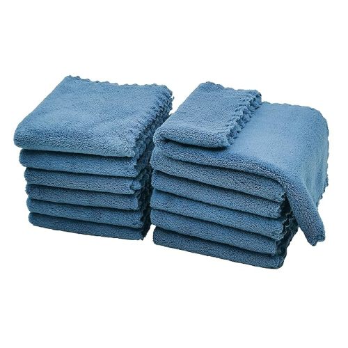 Kyapoo Baby Washcloths 12 Pack 12x12 Inches Microfiber Coral Fleece Extra Absorbent and Soft for Newborns, Infants and Toddlers-Navy Blue