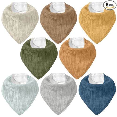 CIVARUA KIDS Muslin Baby Bibs 8 Pack, Baby Bandana Drool Bib for Drooling and Teething, Cotton Soft Absorbent for Girls Boys Calm Style Plain Solid Color