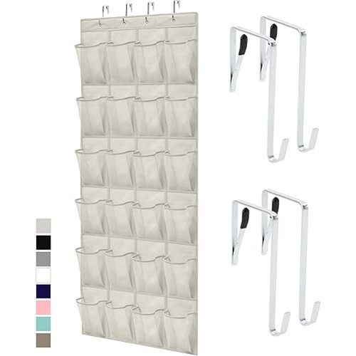 GORILLA GRIP Over the Door Shoe Organizer, 24 Large Breathable Mesh Pockets, Space Saving Hanging Storage Holder, Closet Rack Hanger Holds Up to 40 lbs, Hangs on Closets for Shoes, Accessories, Linen