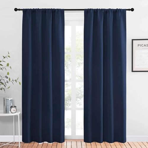 NICETOWN Thermal Curtains Blackout Draperies - Window Treatment Energy Saving Solid Blackout Rod Pocket Curtains/Drapes for Living Room (Navy, 1 Pair, 42 by 84-Inch)