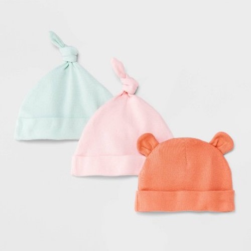 Baby Girls' 3pk Basic Hat - Cloud Island™ Coral Pink, Size: Newborn