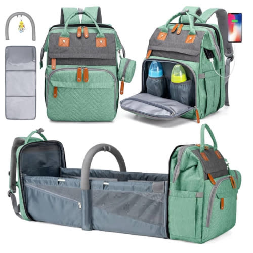 KABAQOO Diaper Bag Backpack with Detachable Changing Station, Large Capacity Baby Diaper Bags for Boys & Girls, Baby Registry Search Stuff & Shower Gifts, Newborn Essentials Must Haves, Green Grey