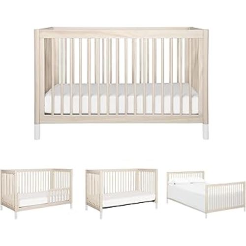 Babyletto Gelato 4-in-1 Convertible Baby Crib with Wooden Toddler Bed, Daybed & Full-Size Bed Conversion - GREENGUARD Gold Certified - 4 Adjustable Mattress Heights - Washed Natural & White